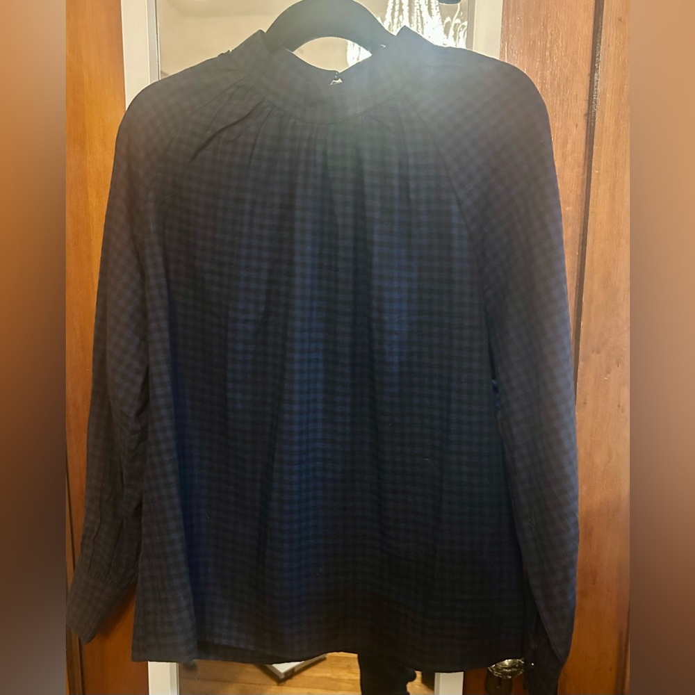 NWOT Ann Taylor black and navy  plaid Blouse